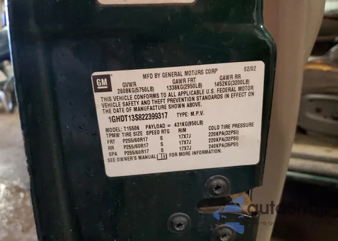 2002 Oldsmobile Bravada из США, поврежденный, VIN 1GHDT13S822399317